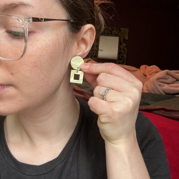 Handmade Artisan Earrings, Polymer Clay Matcha Swirl - Picture 6 of 6